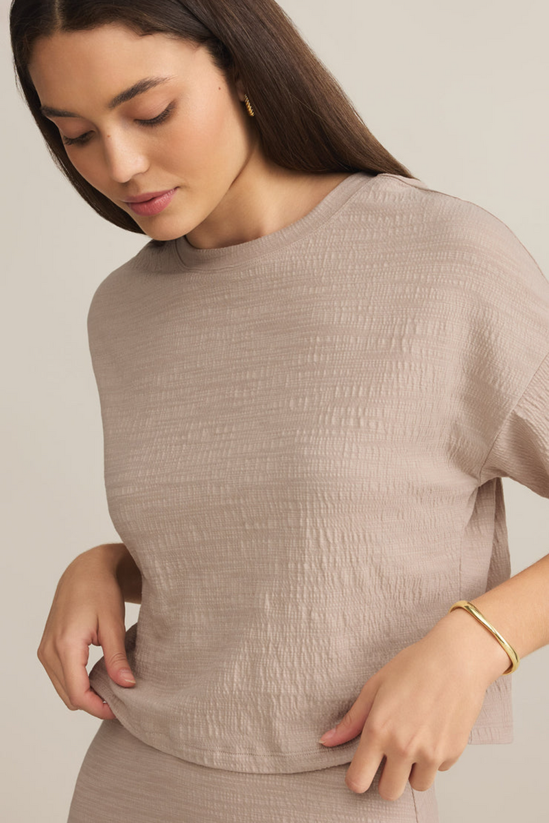 Rosy Brown Sway Textured Cropped Tee Top