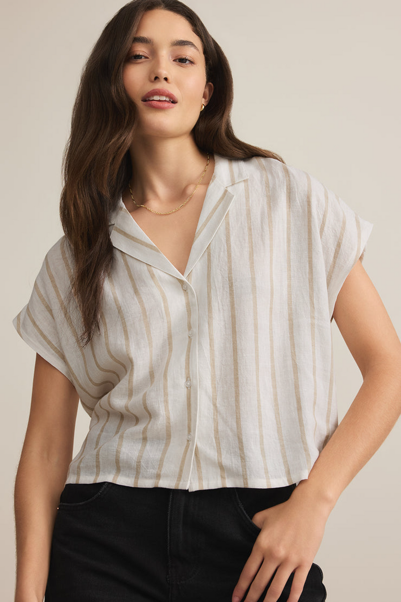 Gray Parallel Button Down Top Top