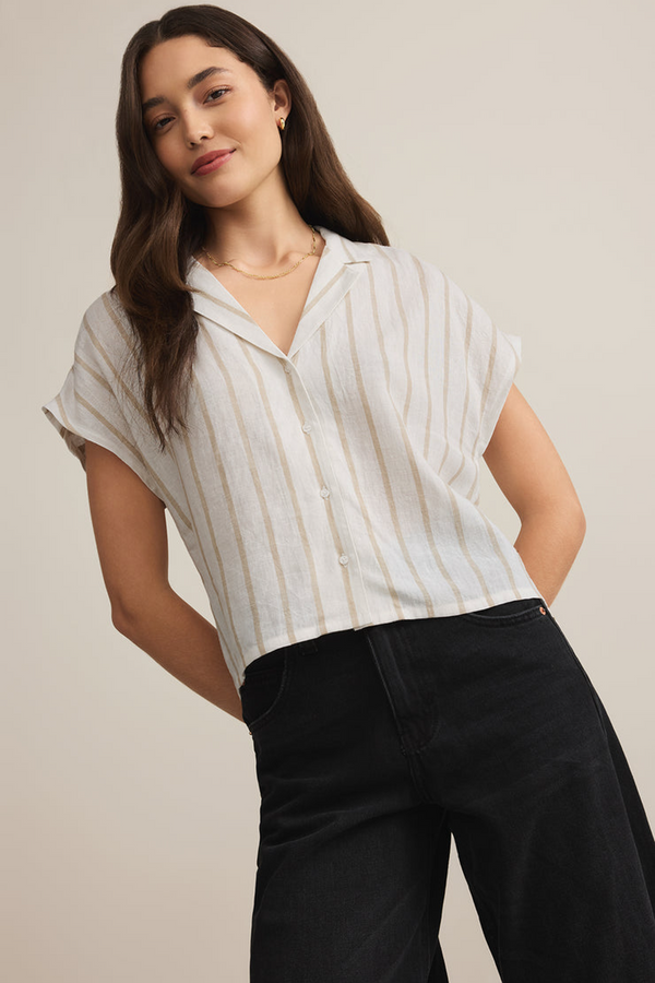 Gray Parallel Button Down Top Top