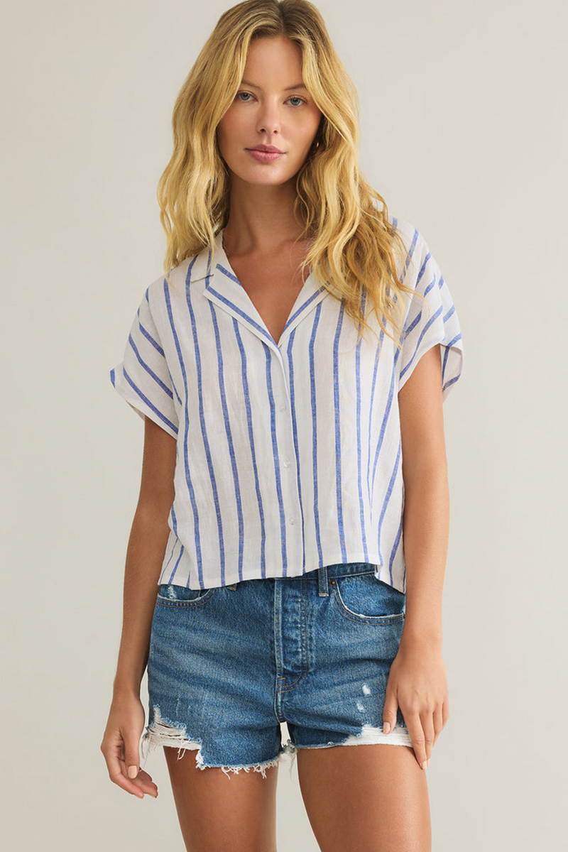 Light Gray Parallel Button Down Top Top