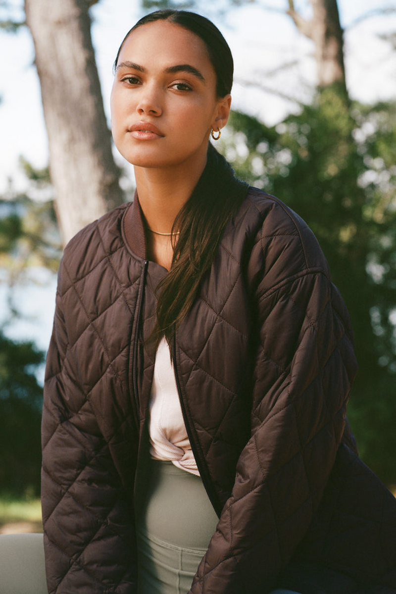 Dark Slate Gray Sunrise Quilted Bomber Jacket Jacket