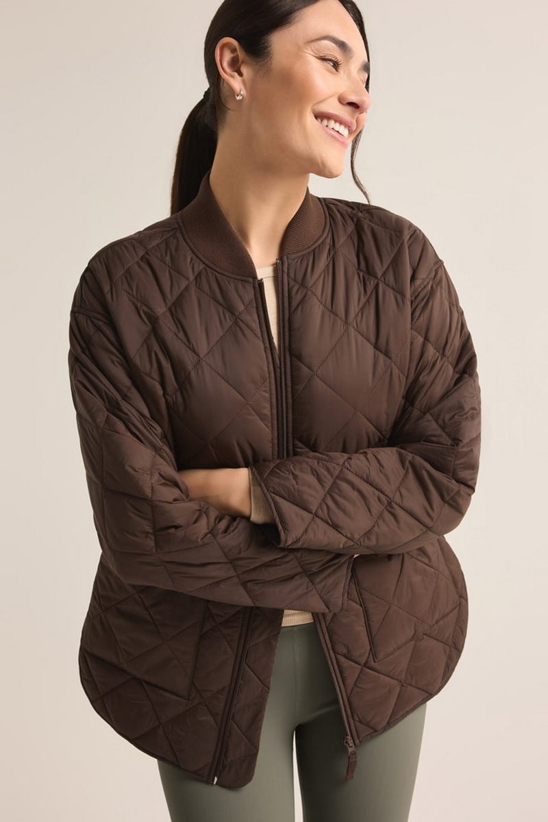 Light Gray Sunrise Quilted Bomber Jacket Jacket