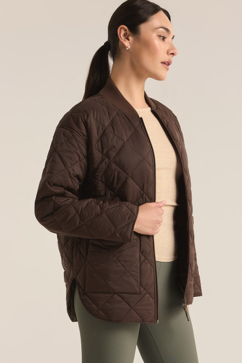 Light Gray Sunrise Quilted Bomber Jacket Jacket