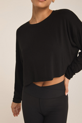 Black Layer On Rib Long Sleeve Top Top