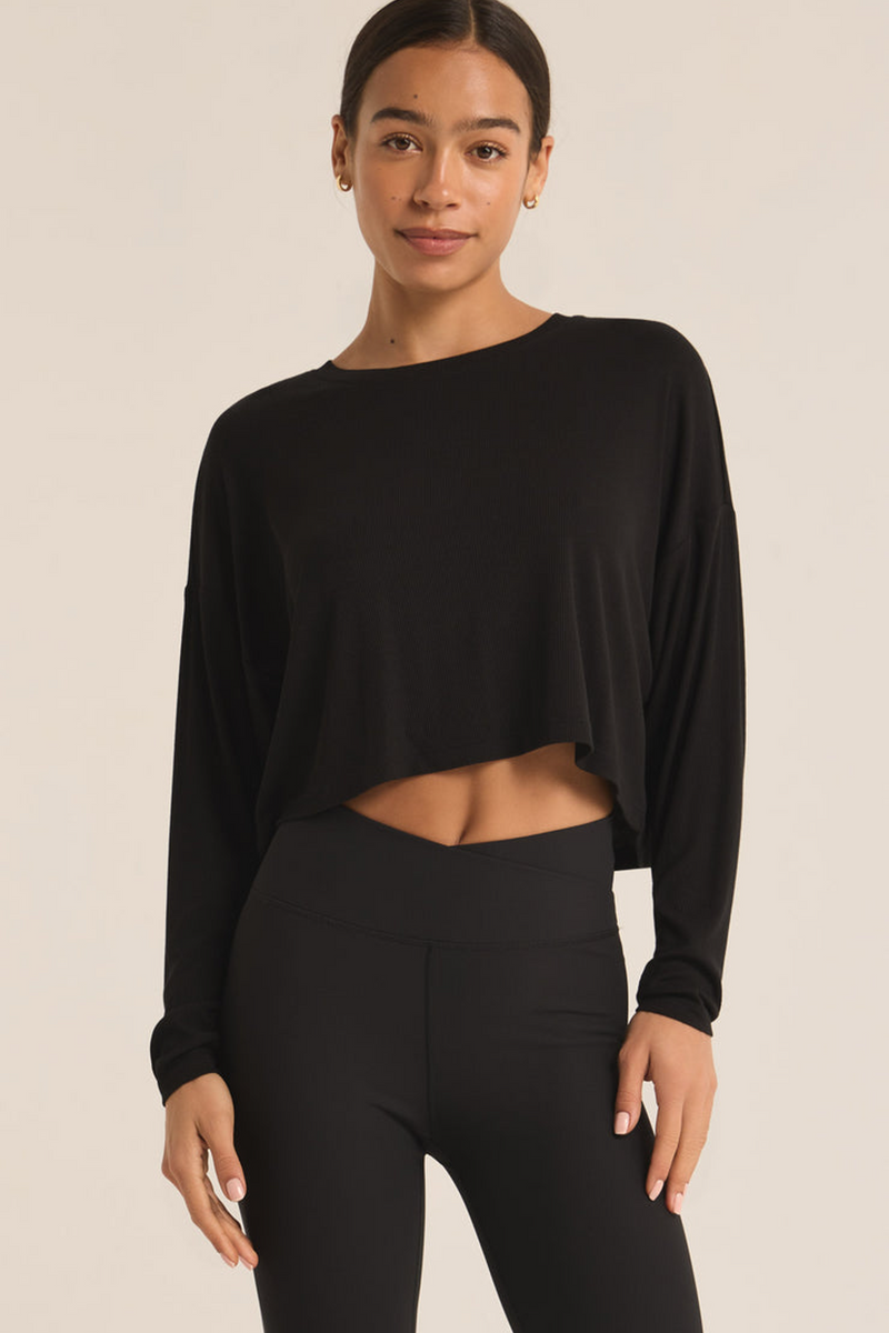 Light Gray Layer On Rib Long Sleeve Top Top