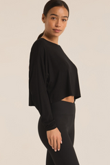 Black Layer On Rib Long Sleeve Top Top