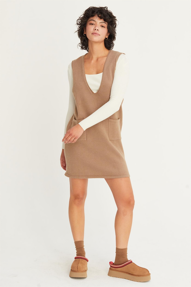 Beige Autumn Air Pinafore Mini Dress Mini Dress