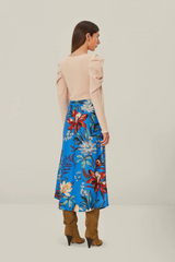 Light Gray Surreal Flowers Blue Midi Skirt Midi Skirt