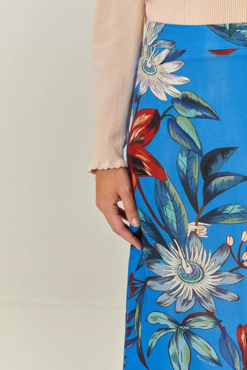 Steel Blue Surreal Flowers Blue Midi Skirt Midi Skirt