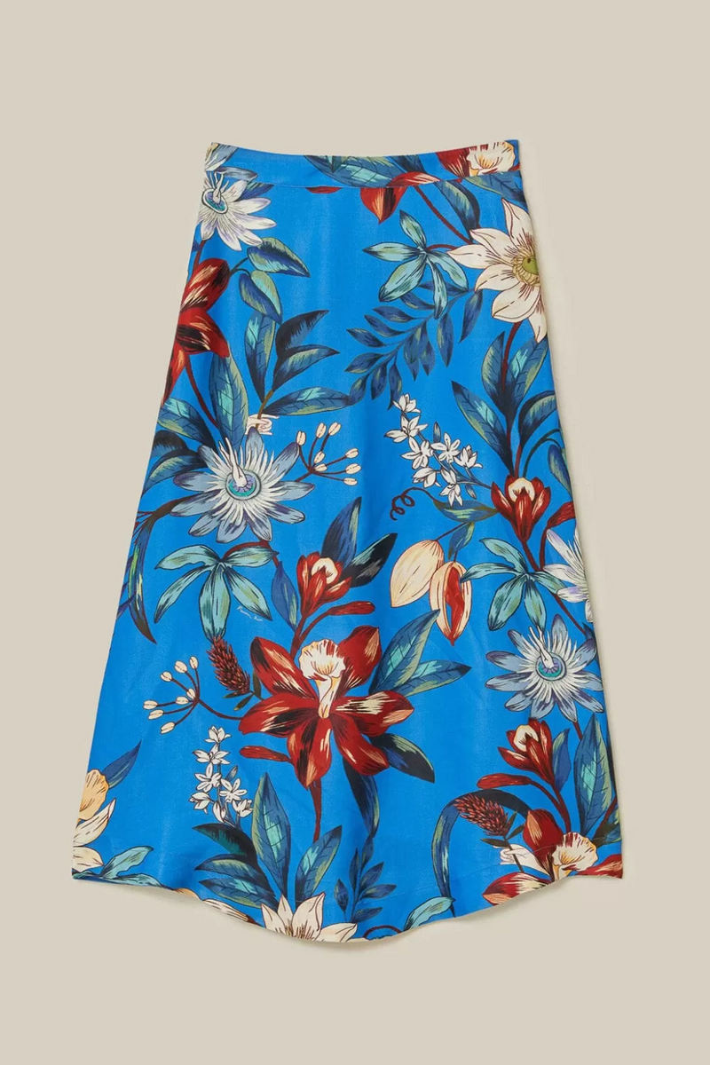 Steel Blue Surreal Flowers Blue Midi Skirt Midi Skirt