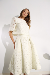 Antique White Simple & Sweet Floral Maxi Skirt Outfit Sets