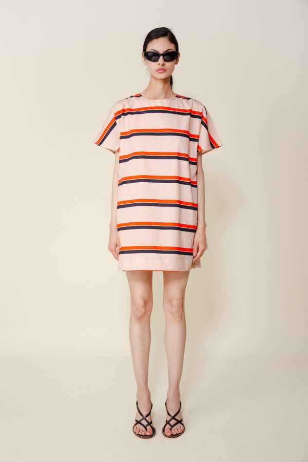 Light Gray Hawthorne Shift Dress in Orange Multi Stripe Mini Dress