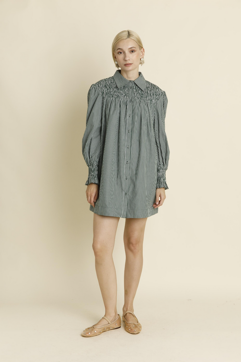 Light Gray Lavina Striped Shirt Dress Mini Dress