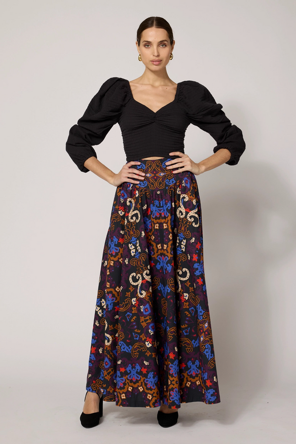 Gray Esmeralda Ankle Skirt in Venezia Print Midi Skirt