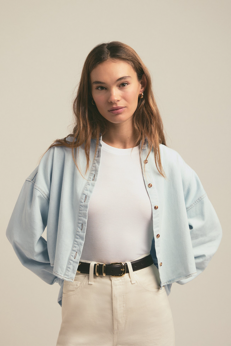 Light Gray The Cropped Ex-Boyfriend Shirt in Sierra Crop Top