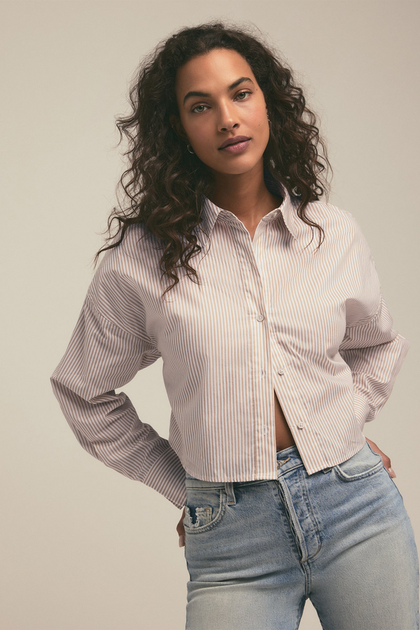 Gray The Cropped Ex-Boyfriend Shirt in Sand Stripe Crop Top