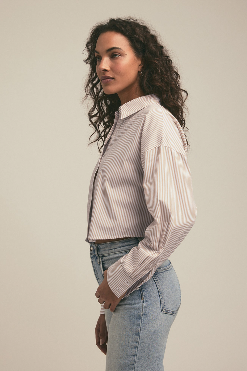 Gray The Cropped Ex-Boyfriend Shirt in Sand Stripe Crop Top