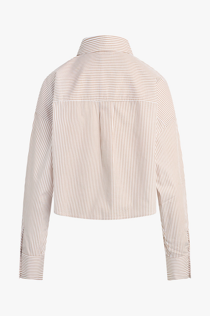 White Smoke The Cropped Ex-Boyfriend Shirt in Sand Stripe Crop Top