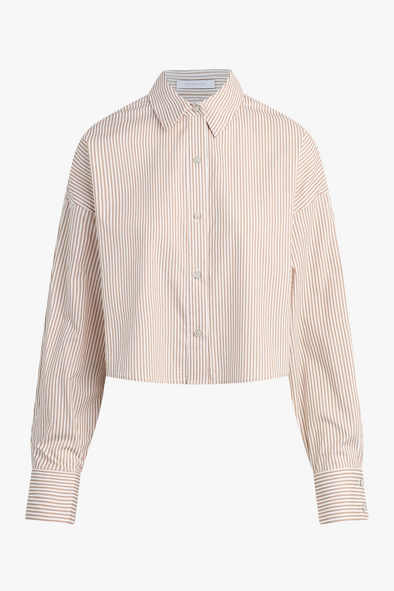 White Smoke The Cropped Ex-Boyfriend Shirt in Sand Stripe Crop Top