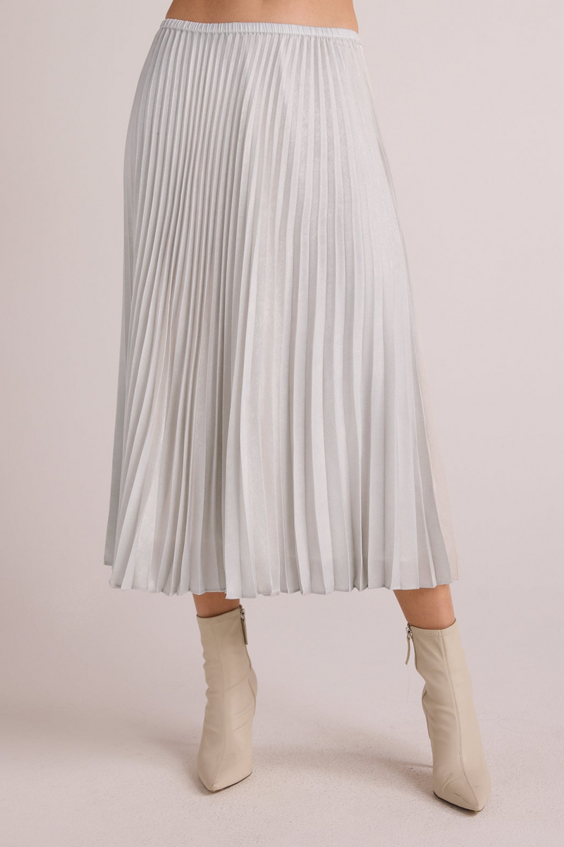 Gray Hand Pleated Midi Skirt in Metallic Opal Midi Skirt