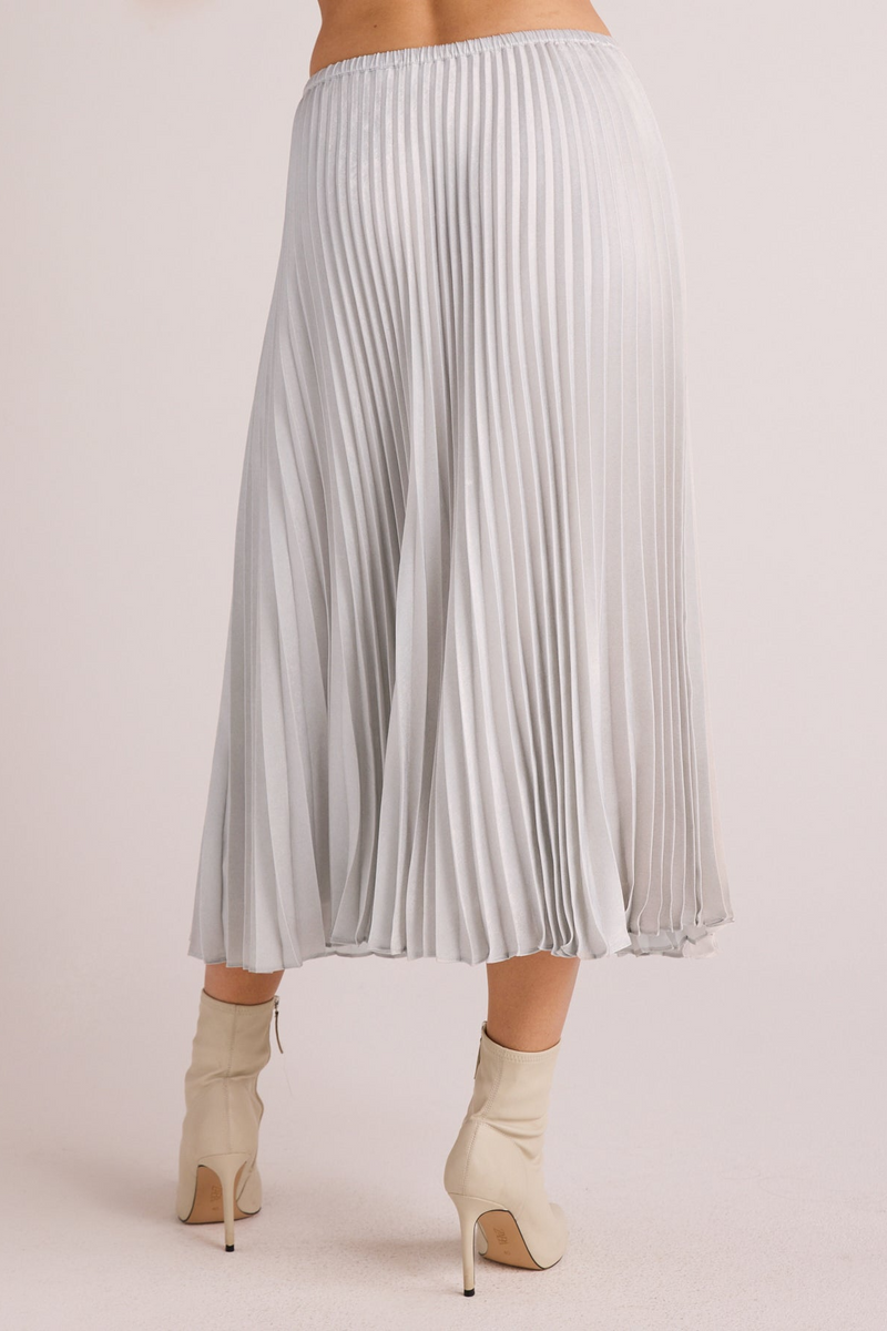 Light Gray Hand Pleated Midi Skirt in Metallic Opal Midi Skirt