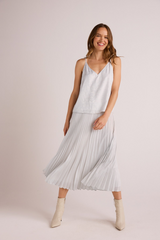 Light Gray Hand Pleated Midi Skirt in Metallic Opal Midi Skirt