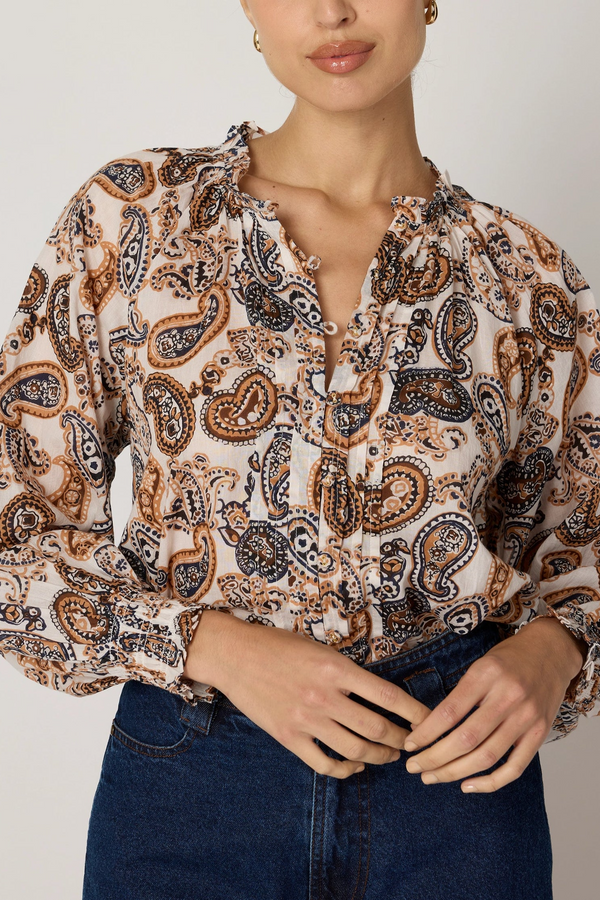 Gray Ivy Blouse in Nutmeg Paisley Top