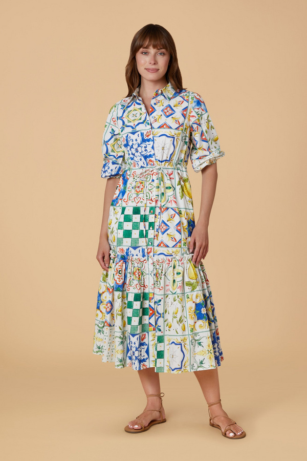 Tan Grace Dress in Majolica Midi Dress