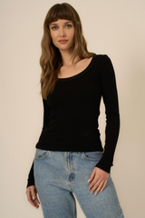 Black What's The Scoop Rib Longsleeve Top