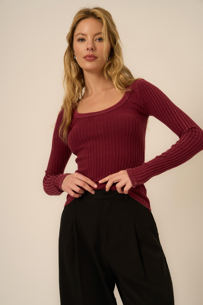 Black What's The Scoop Rib Longsleeve Top