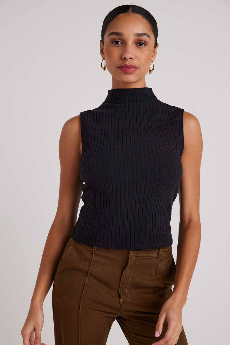 Black Rib Mock Neck Top Top