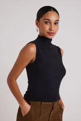 Black Rib Mock Neck Top Top