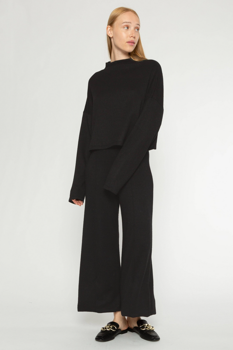 Black Sweater Knit Wide Leg Pant- Cropped Pant