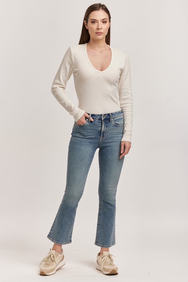 Light Gray Jeanne High Rise Cropped Flare Jeans | Antique Wash Pant