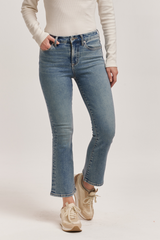 Light Gray Jeanne High Rise Cropped Flare Jeans | Antique Wash Pant