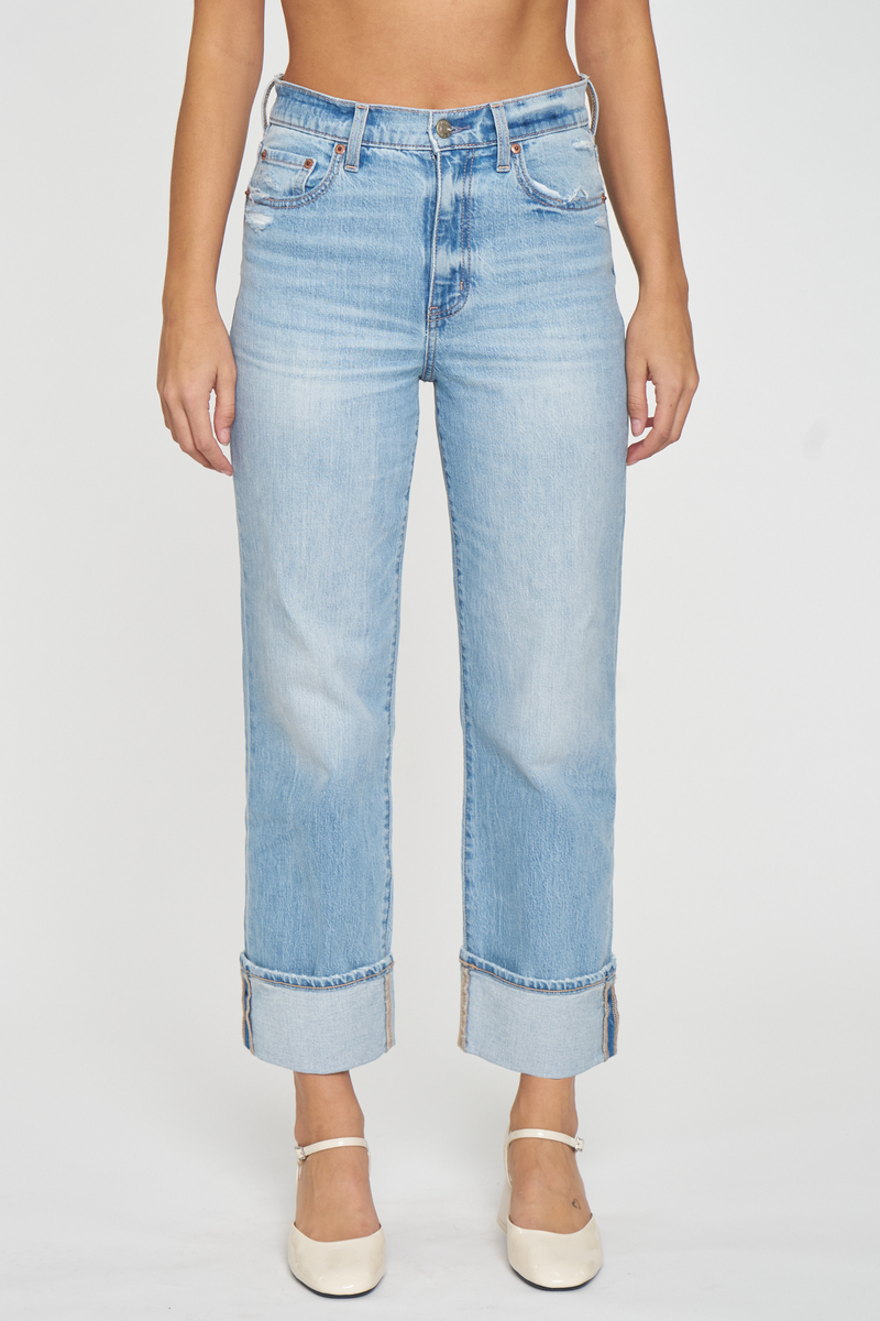 Light Gray Sundaze Cuffed High Rise Vintage Straight | Fate Jeans