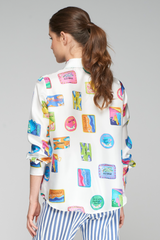 Light Gray Mafalda Blouse in Sardinas Seda Print Blouse