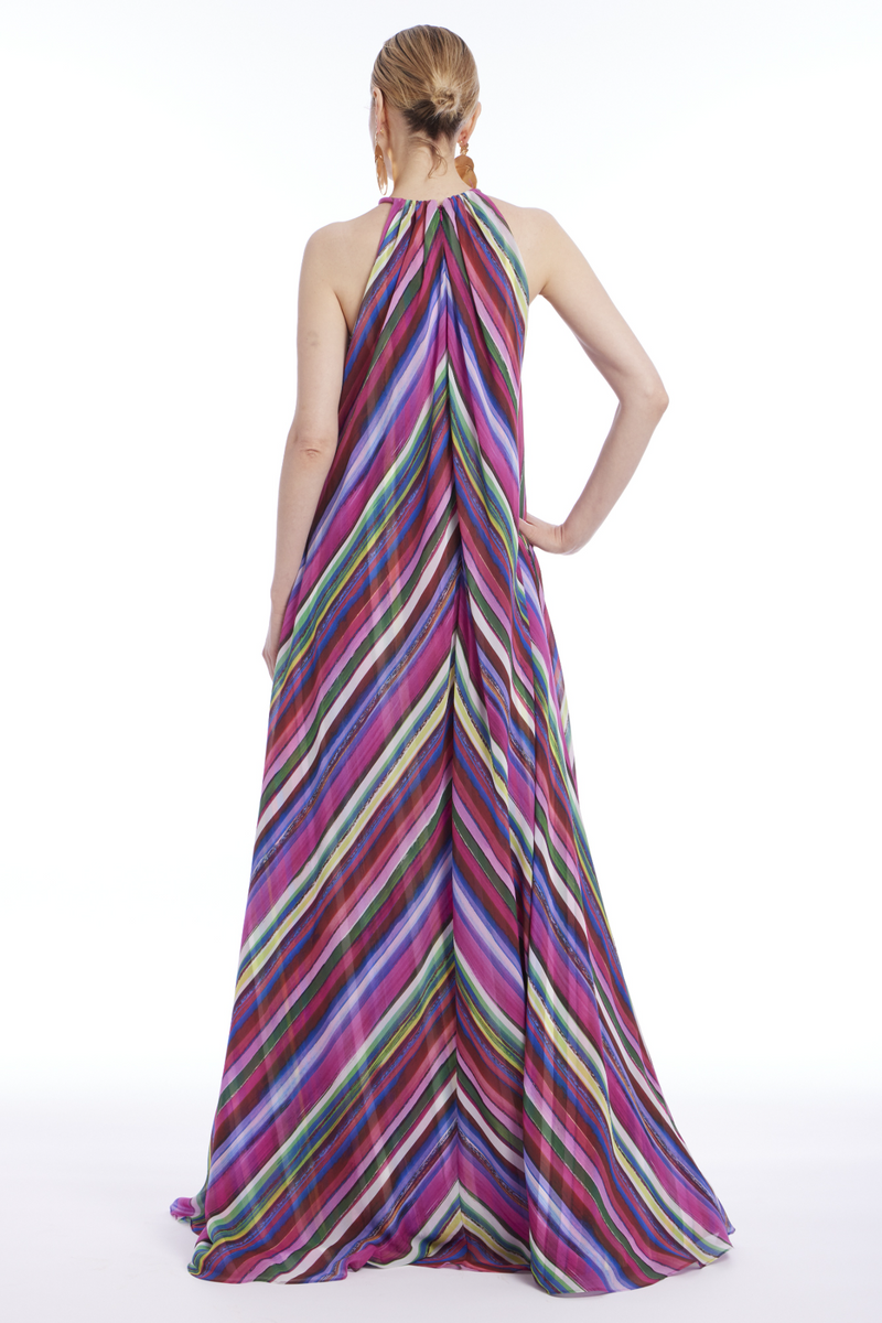 Dim Gray Stripe Halter Gown GOWN