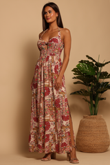 Rosy Brown Havana Halter Maxi Dress in Rose Mosaic Maxi Dress