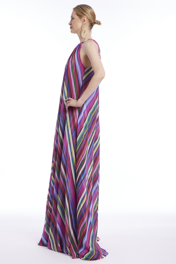 Dim Gray Stripe Halter Gown GOWN