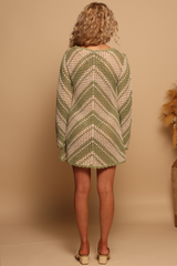 Rosy Brown Bell Sleeve Crochet Mini Dress in Sage Stripe Mini Dress