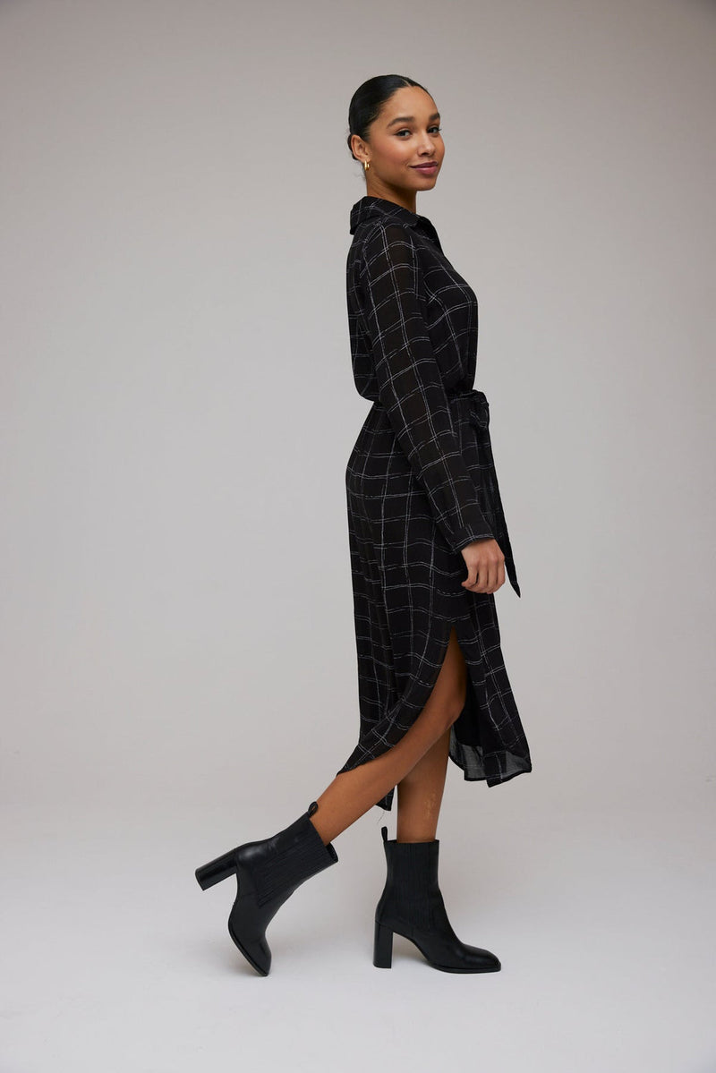 Gray Belted Tulip Hem Shirt Dress Midi Dress