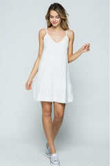 Light Gray V Neck White Spaghetti Strap Dress