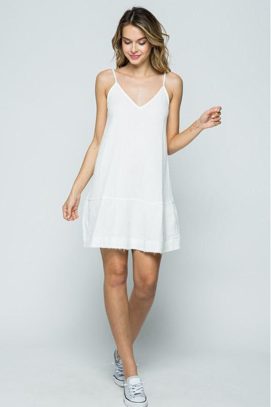 Light Gray V Neck White Spaghetti Strap Dress