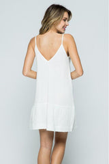 Light Gray V Neck White Spaghetti Strap Dress