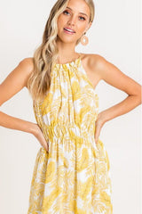 Antique White Yellow Tropical Midi Dress