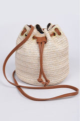 Light Gray Straw Khaki Bucket Bag