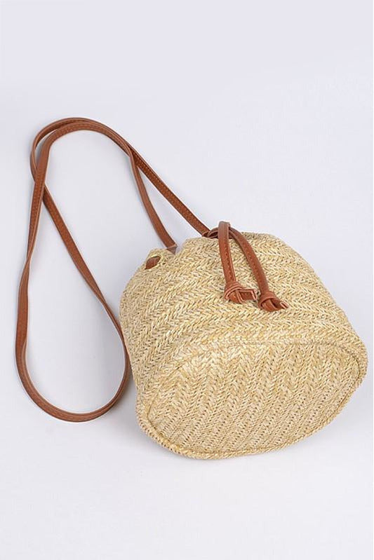 Antique White Straw Khaki Bucket Bag