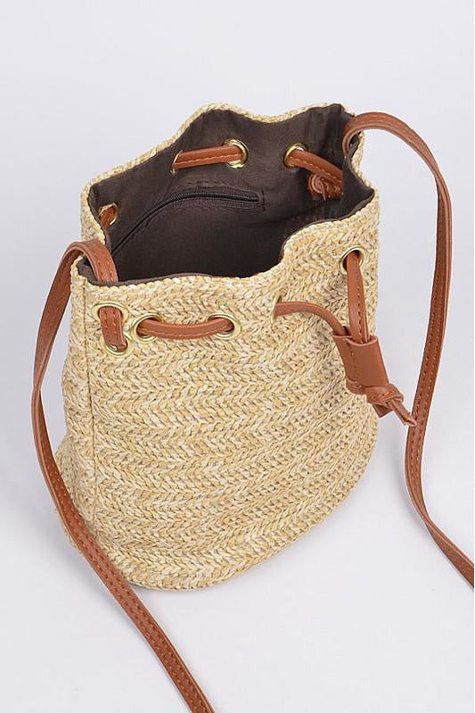 Light Gray Straw Khaki Bucket Bag