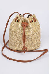 Light Gray Straw Khaki Bucket Bag